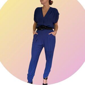Aqua Cobalt Jumpsuit with Black Accent